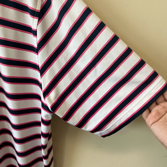 Footjoy pink navy and white stripe golf polo shirt - Picture 4 of 6